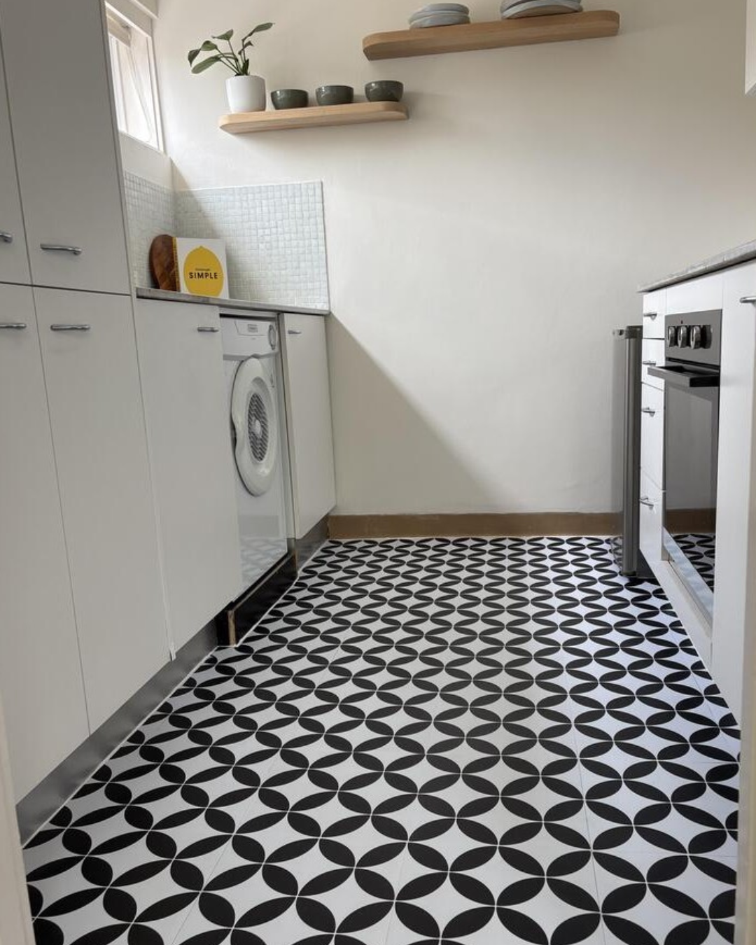 Vinyl Floor Stick on Tile - Black and White Star