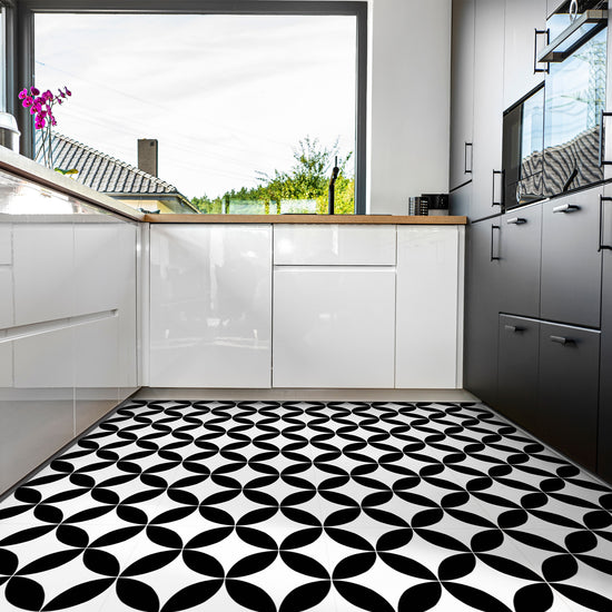 Vinyl Floor Stick on Tile - Black and White Star – Stick on Tiles Australia