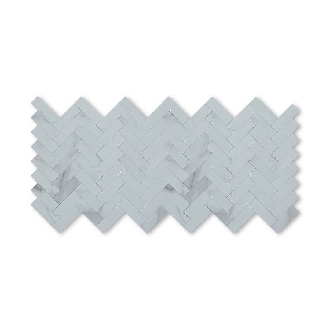 Herringbone Stick on Composite Tile - Carrara Marble - Stick on Tiles AustraliaStick on Tiles Australia