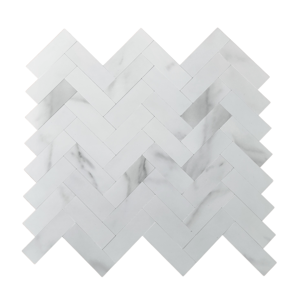 Herringbone Stick on Composite Tile - Carrara Marble - Stick on Tiles AustraliaStick on Tiles Australia