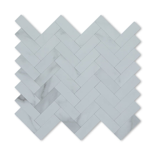 Herringbone Stick on Composite Tile - Carrara Marble - Stick on Tiles AustraliaStick on Tiles Australia