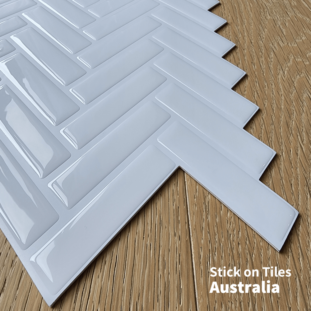 Herringbone Stick on Tile - All White - Stick on Tiles AustraliaStick on Tiles Australia
