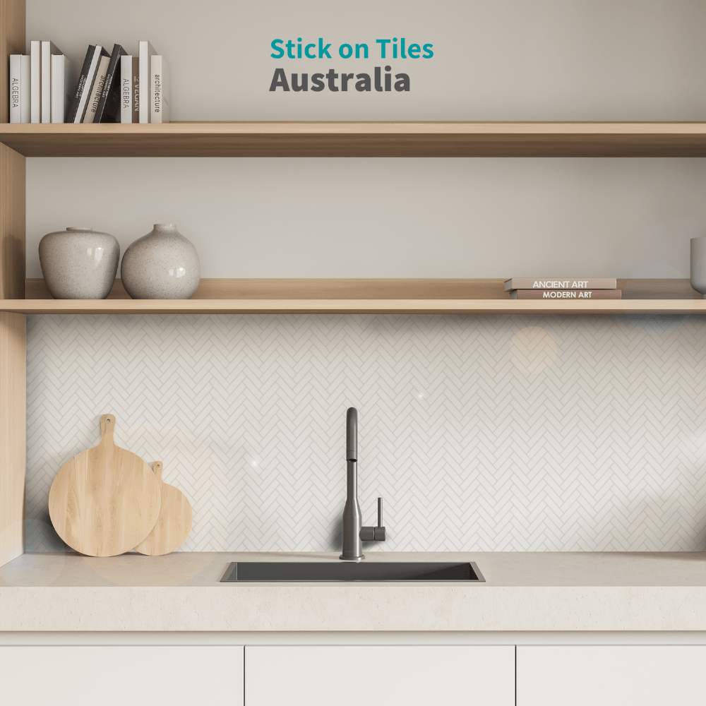 Herringbone Stick on Tile - All White - Stick on Tiles AustraliaStick on Tiles Australia