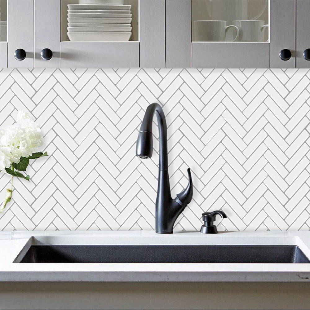 Herringbone Stick on Tile - White - Stick on Tiles AustraliaStick on Tiles Australia