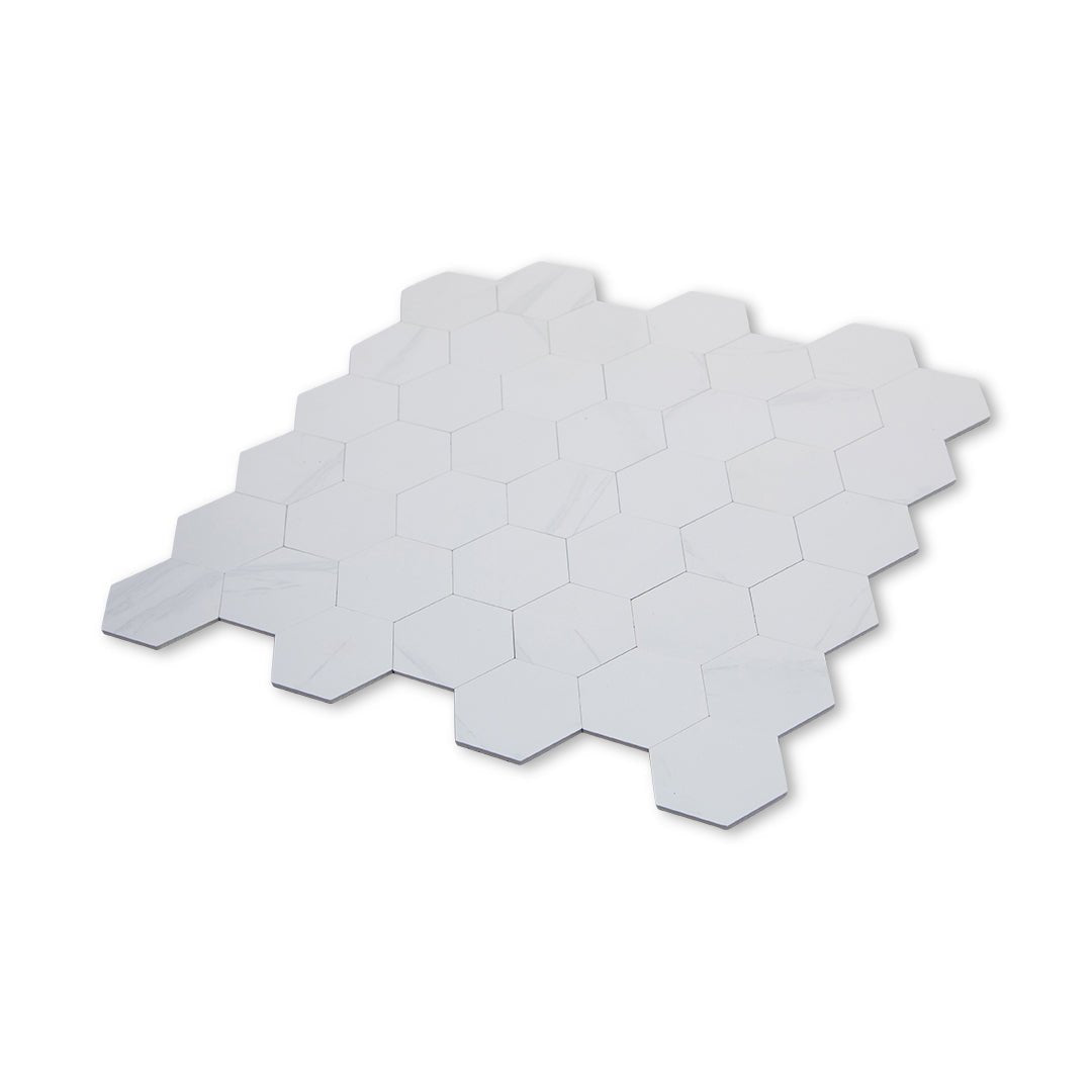 Hexagon Stick on Composite Tile - Carrara Marble - Stick on Tiles AustraliaStick on Tiles Australia