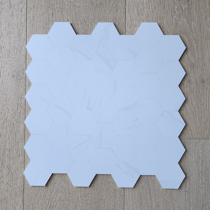 Hexagon Stick on Composite Tile - Carrara Marble - Stick on Tiles AustraliaStick on Tiles Australia