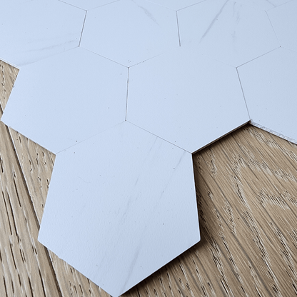 Hexagon Stick on Composite Tile - Carrara Marble - Stick on Tiles AustraliaStick on Tiles Australia