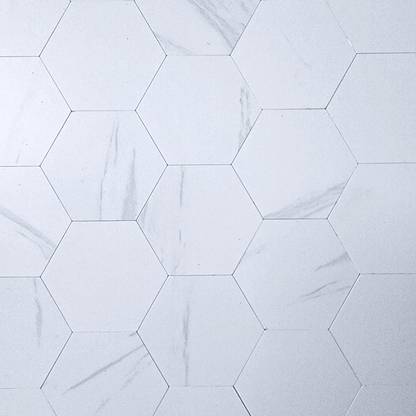 Hexagon Stick on Composite Tile - Carrara Marble - Stick on Tiles AustraliaStick on Tiles Australia