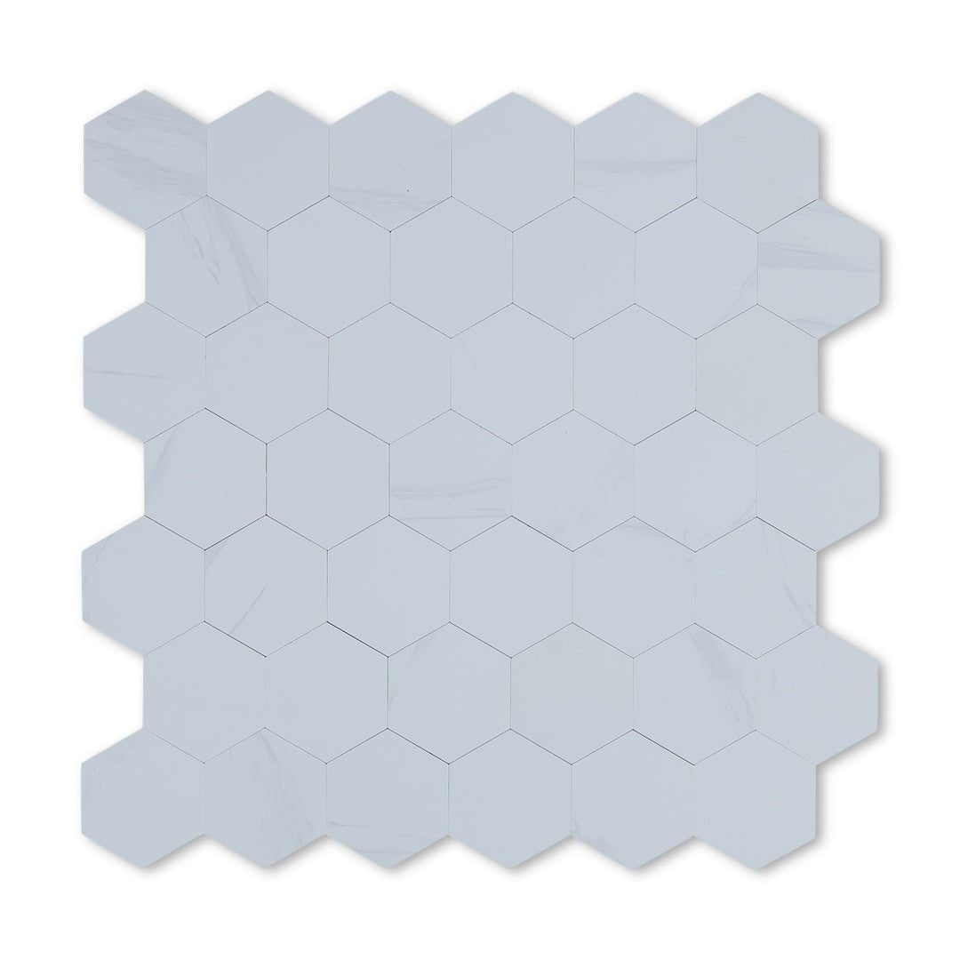 Hexagon Stick on Composite Tile - Carrara Marble - Stick on Tiles AustraliaStick on Tiles Australia