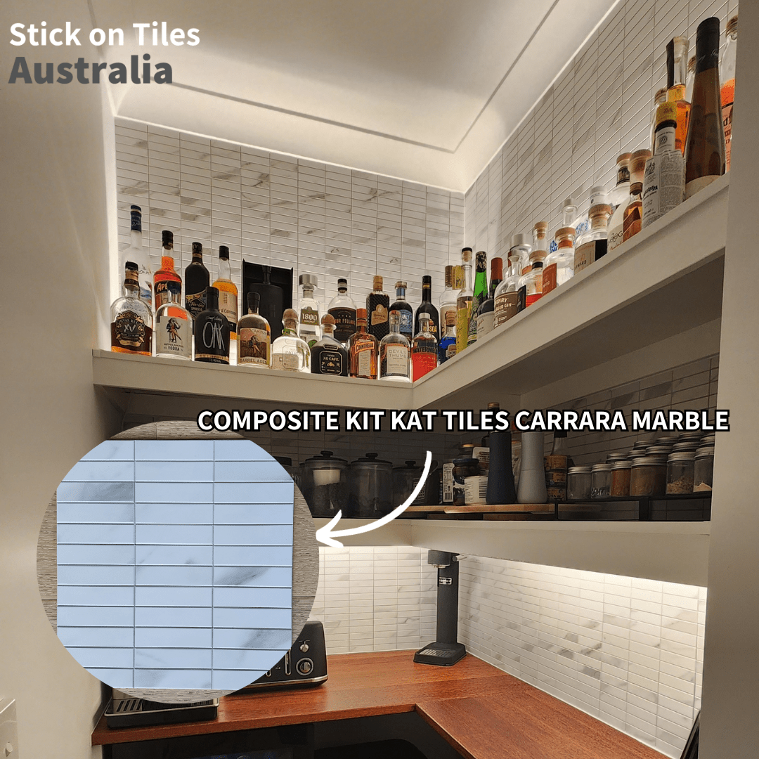 Kit Kat Stick on Composite Tile - Carrara Marble - Stick on Tiles AustraliaStick on Tiles Australia