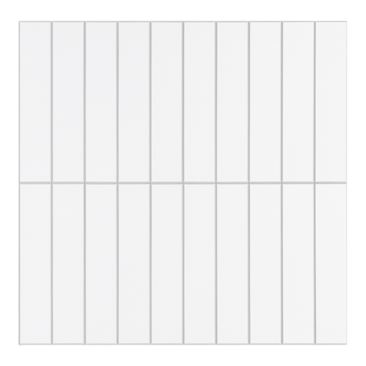 Kit Kat Stick on Composite Tile in Matte White featuring a sleek, modern design with vertical slats, ideal for easy wall upgrades.